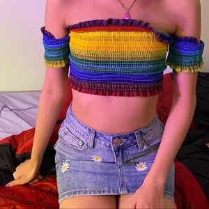 Rainbow skittles ruffle crop top